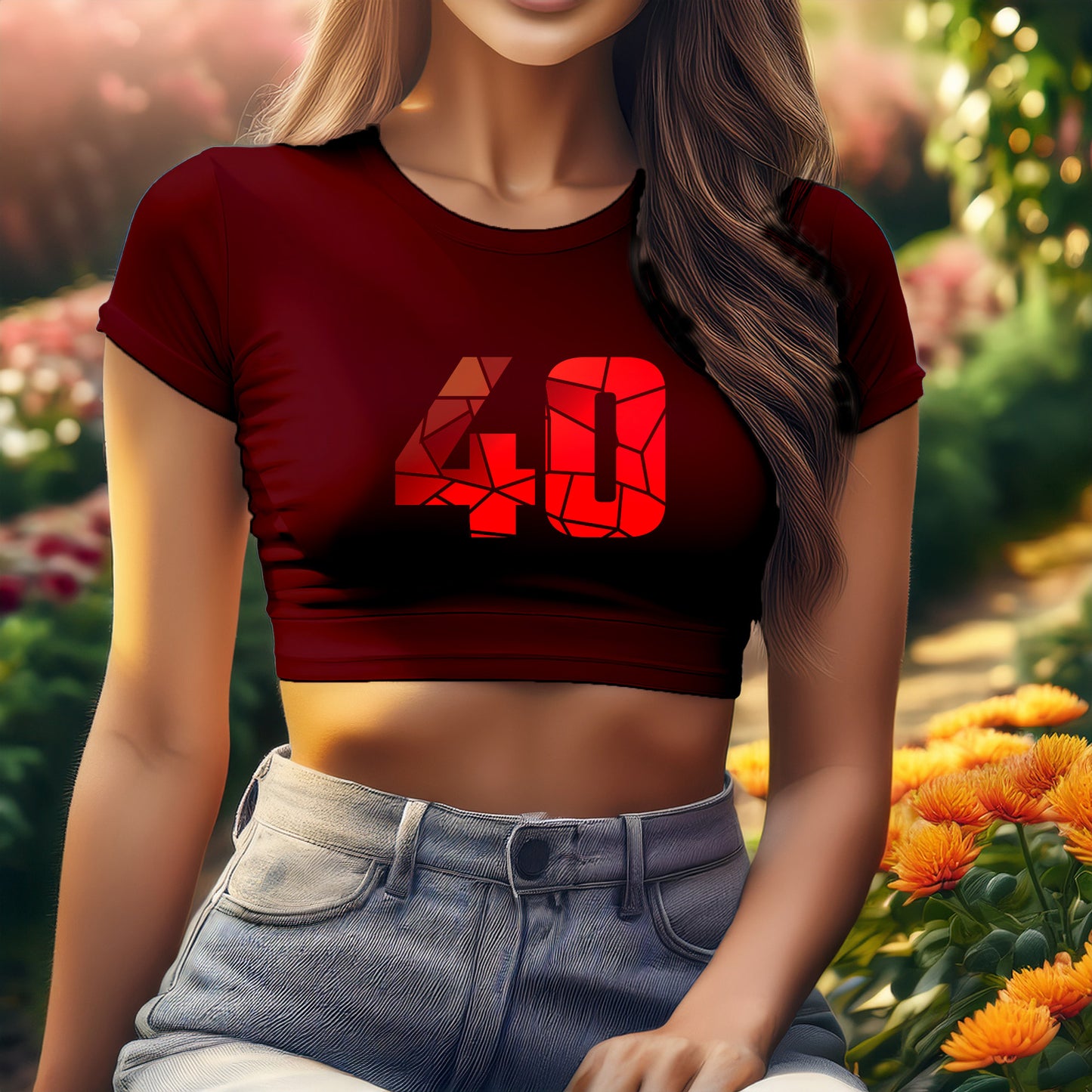 40 Number Women Crop Top (Maroon)