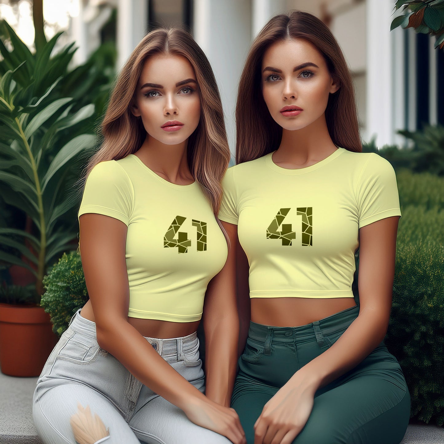 41 Number Women Crop Top (Butter Yellow)