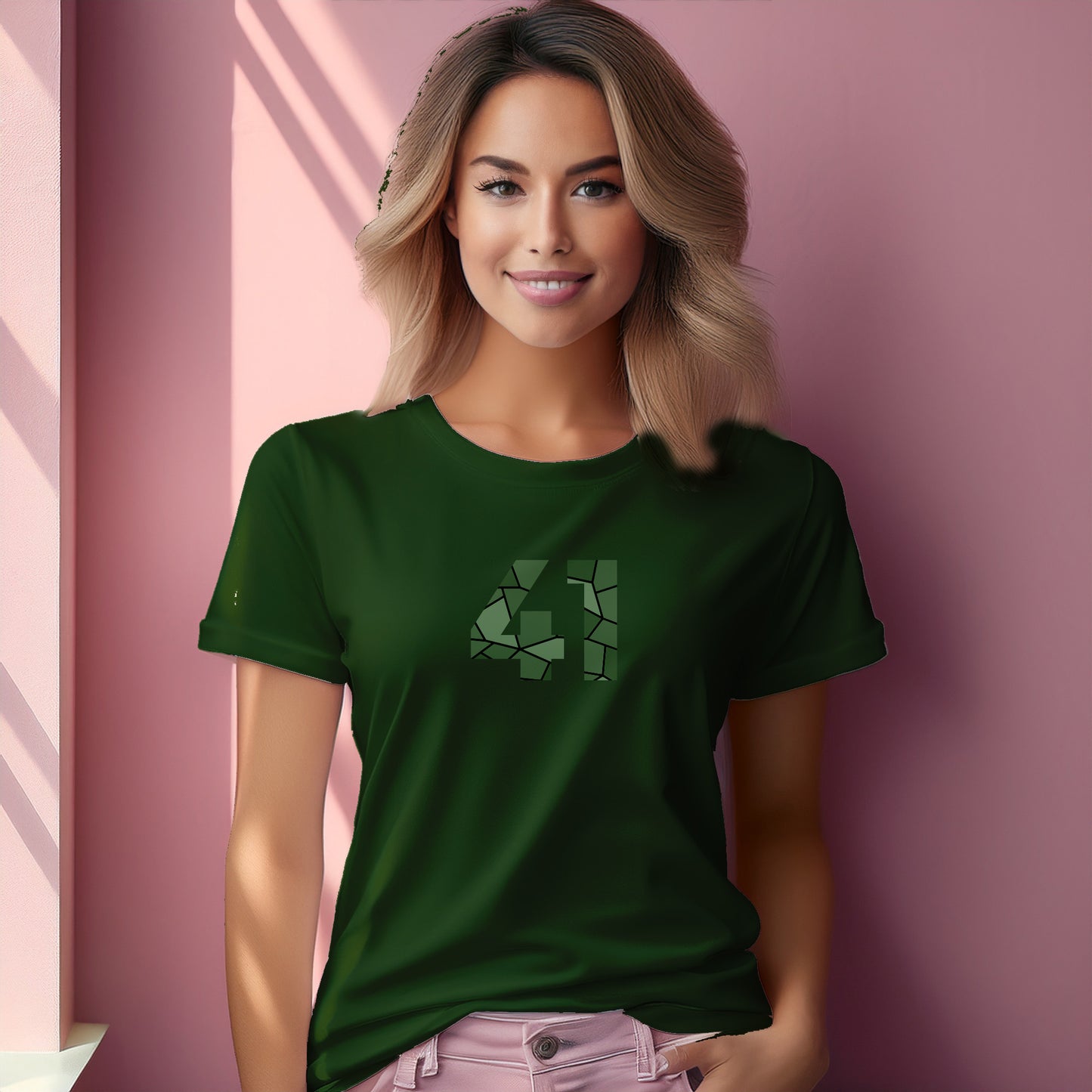 41 Number Women T-Shirt (Olive Green)