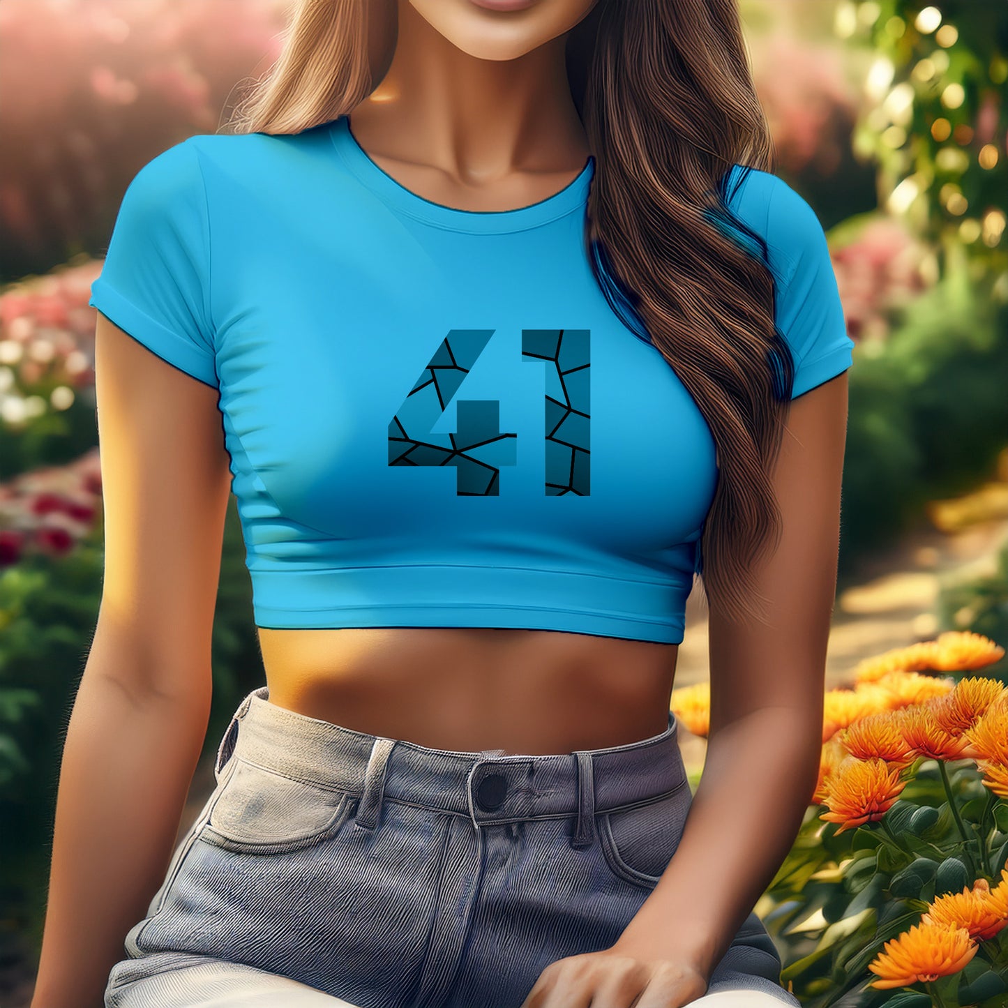 41 Number Women Crop Top (Sky Blue)