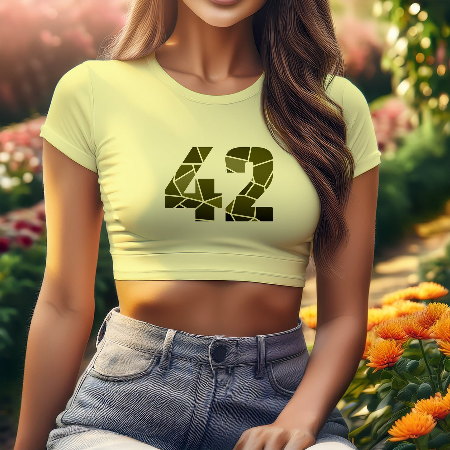 42 Number Women Crop Top (Butter Yellow)