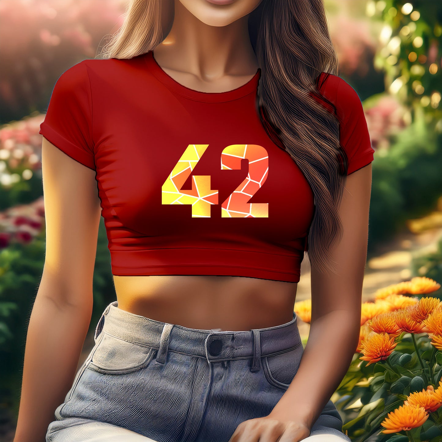 42 Number Women Crop Top (Red)