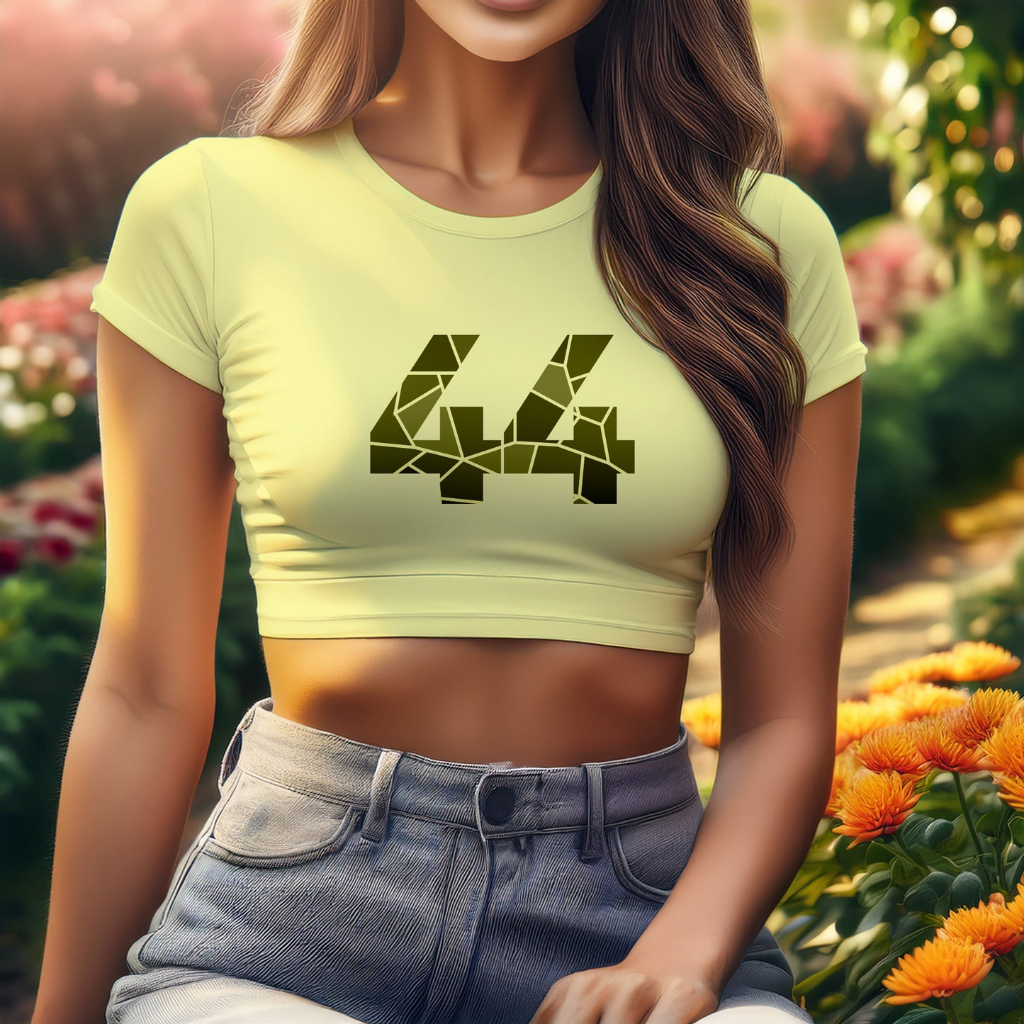 44 Number Women Crop Top (Butter Yellow)