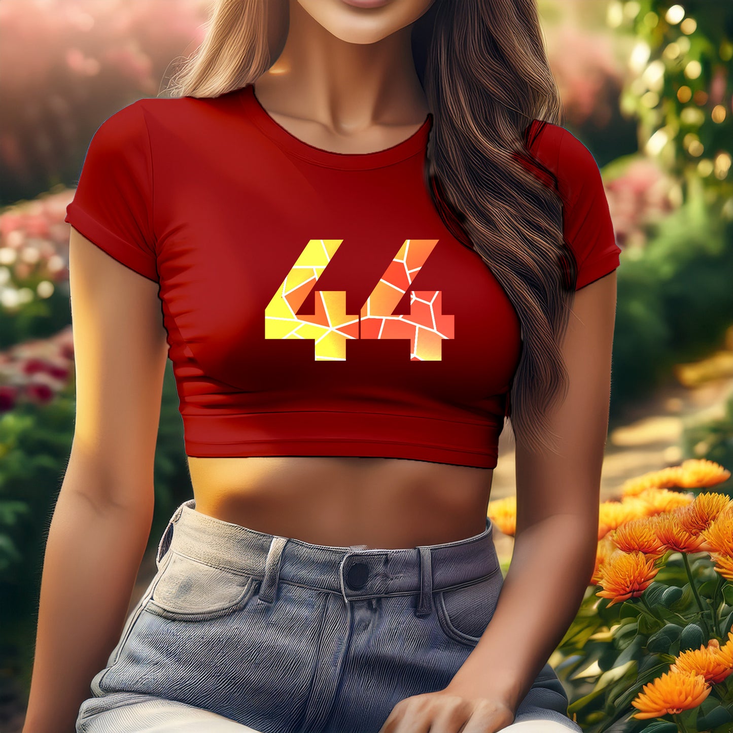 44 Number Women Crop Top (Red)