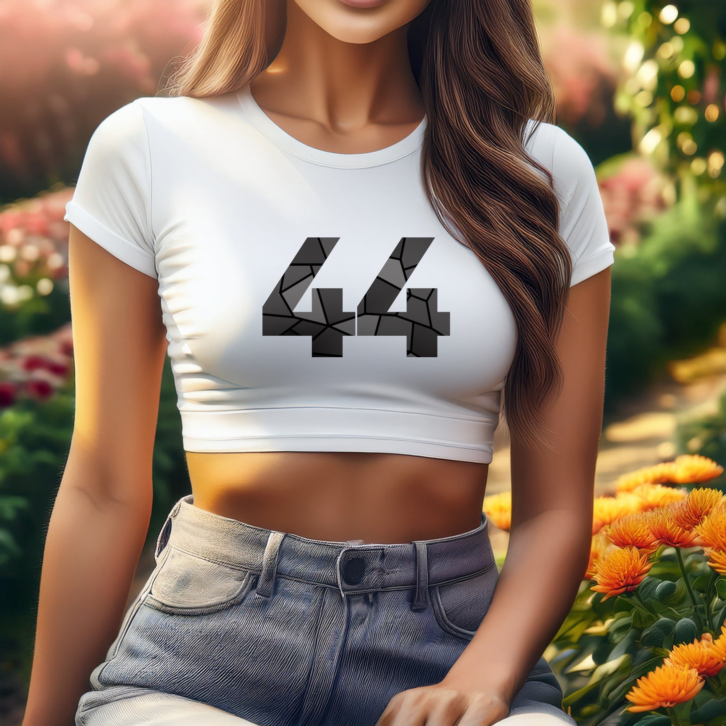 44 Number Women Crop Top (White)