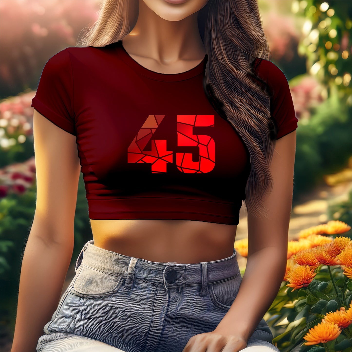 45 Number Women Crop Top (Maroon)
