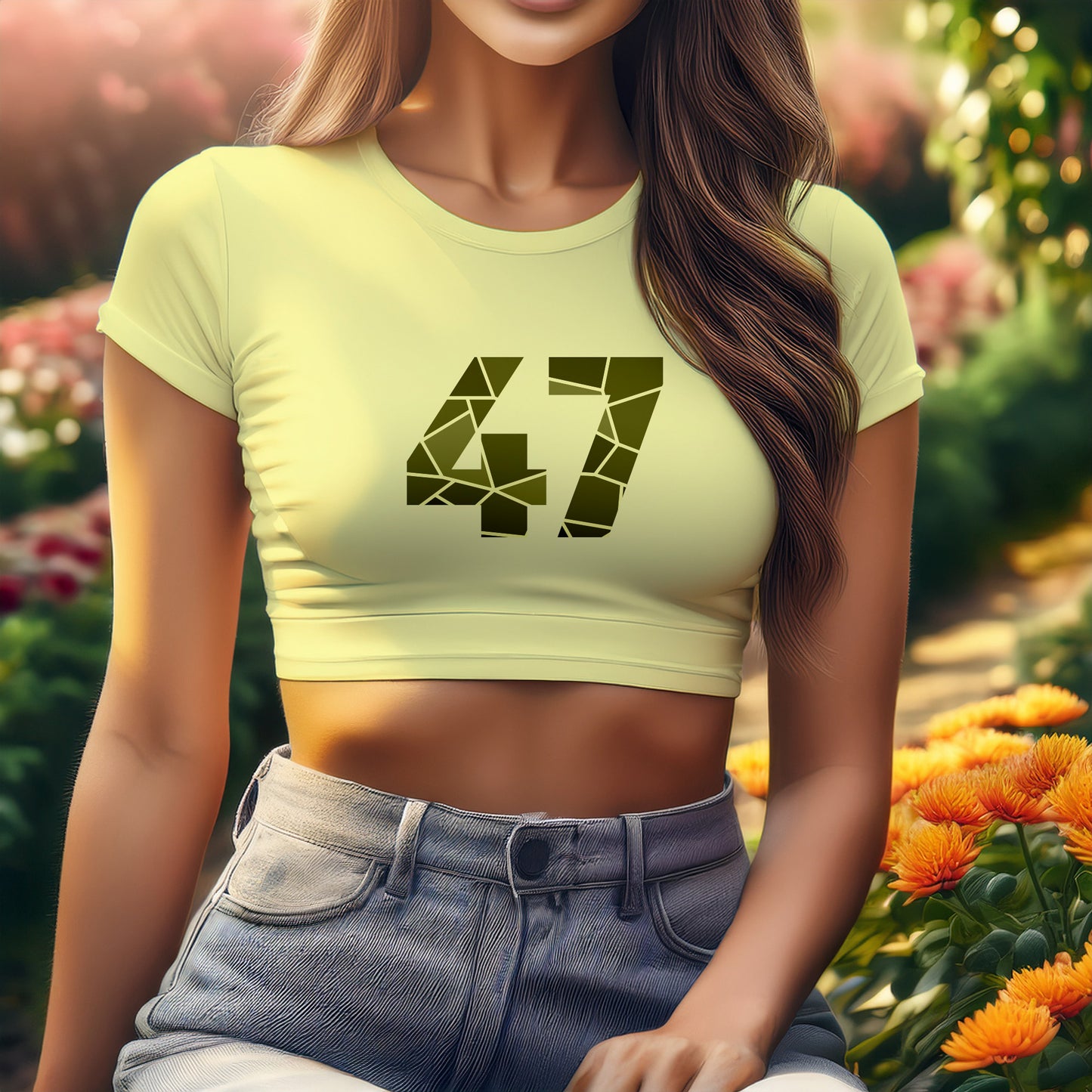 47 Number Women Crop Top (Butter Yellow)