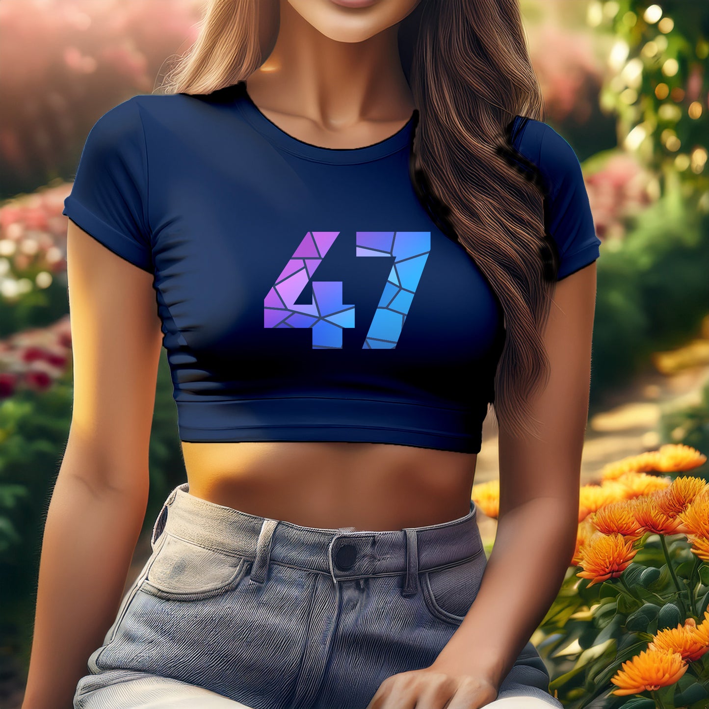 47 Number Women Crop Top (Navy Blue)