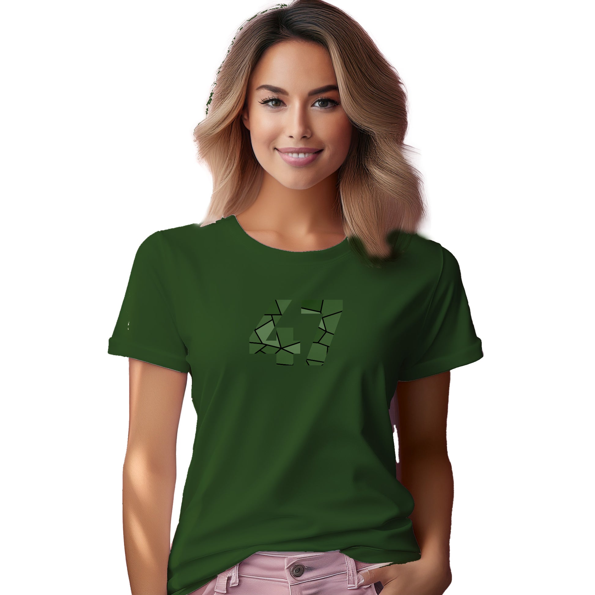 47 Number Women T-Shirt (Olive Green)