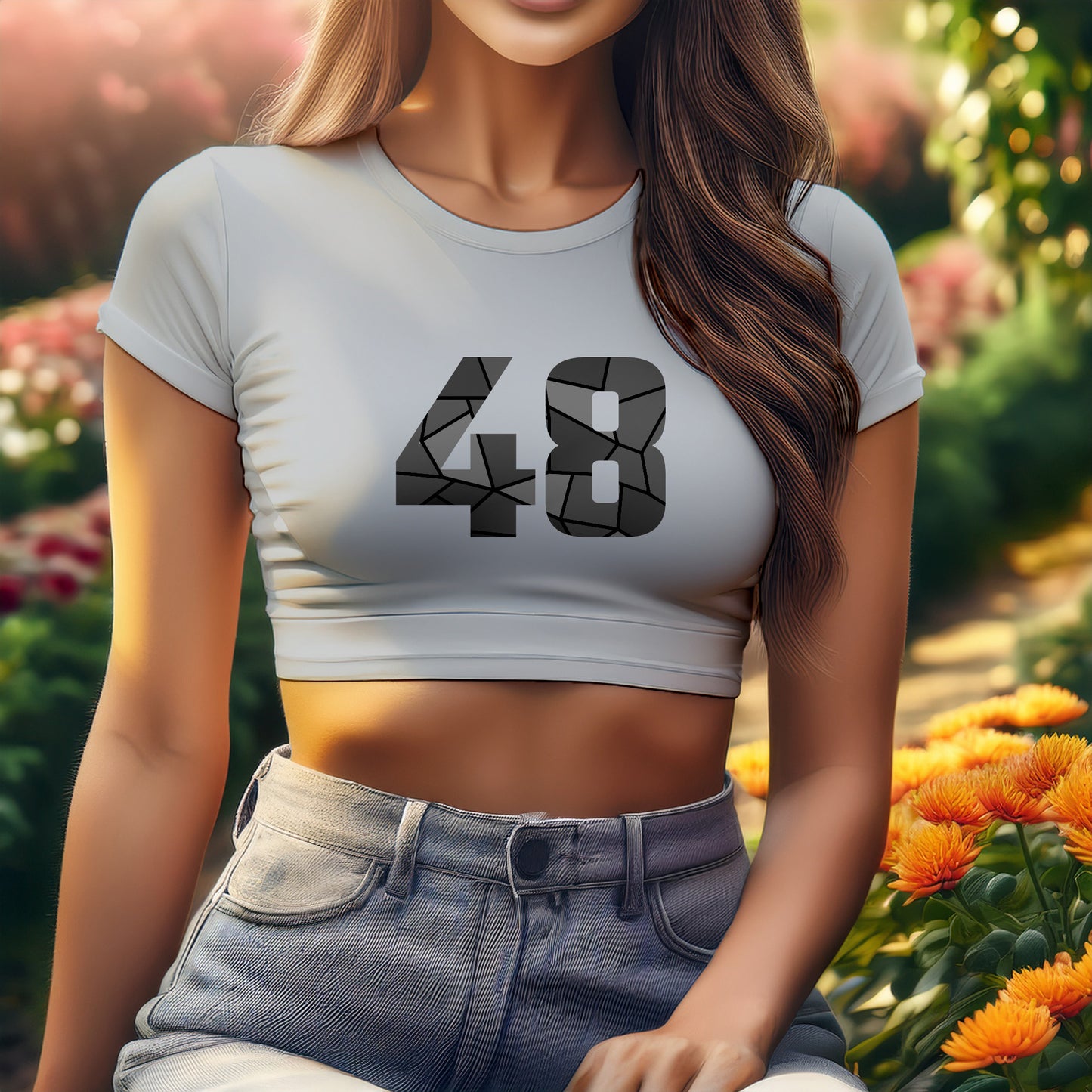 48 Number Women Crop Top (Melange Grey)