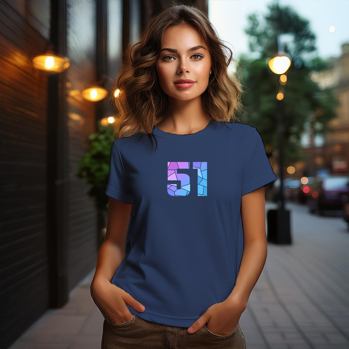 51 Number Women T-Shirt (Navy Blue)