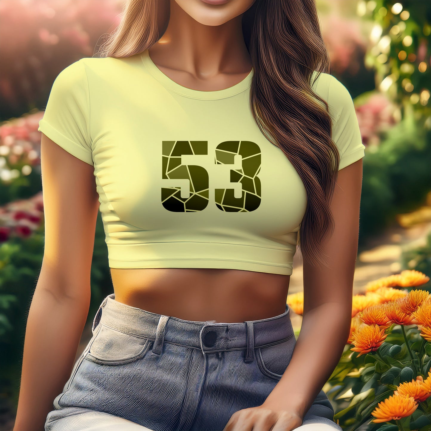 53 Number Women Crop Top (Butter Yellow)