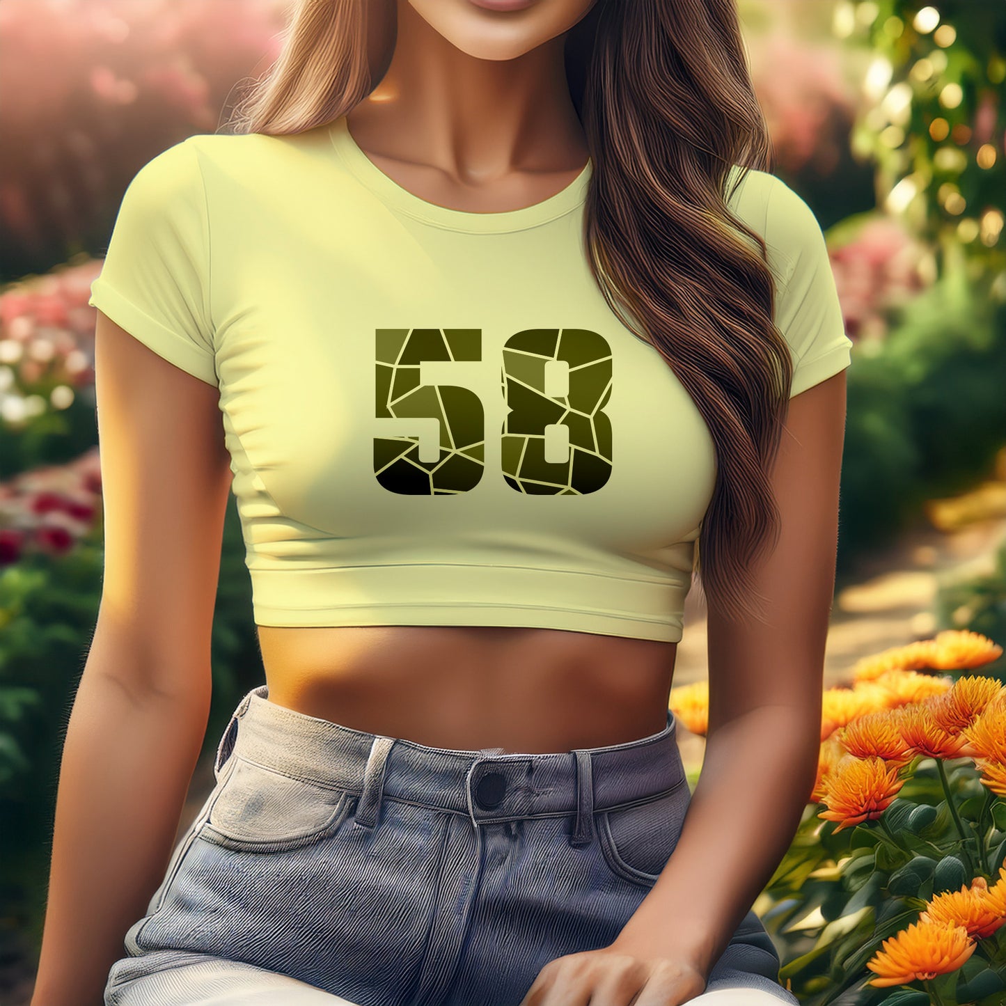 58 Number Women Crop Top (Butter Yellow)