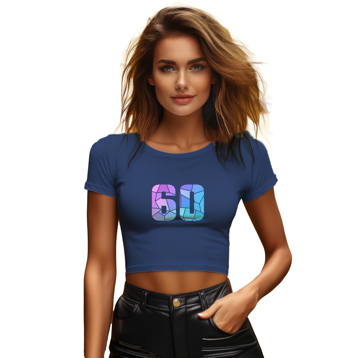 60 Number Women Crop Top (Navy Blue)
