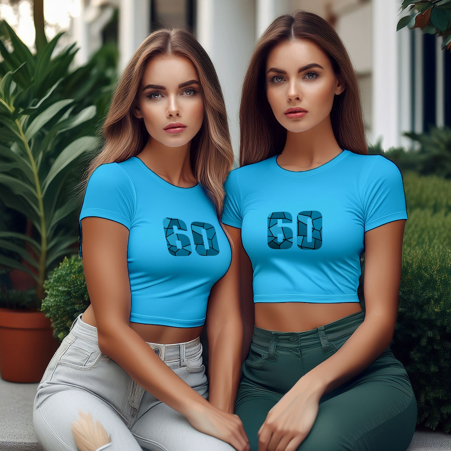 60 Number Women Crop Top (Sky Blue)