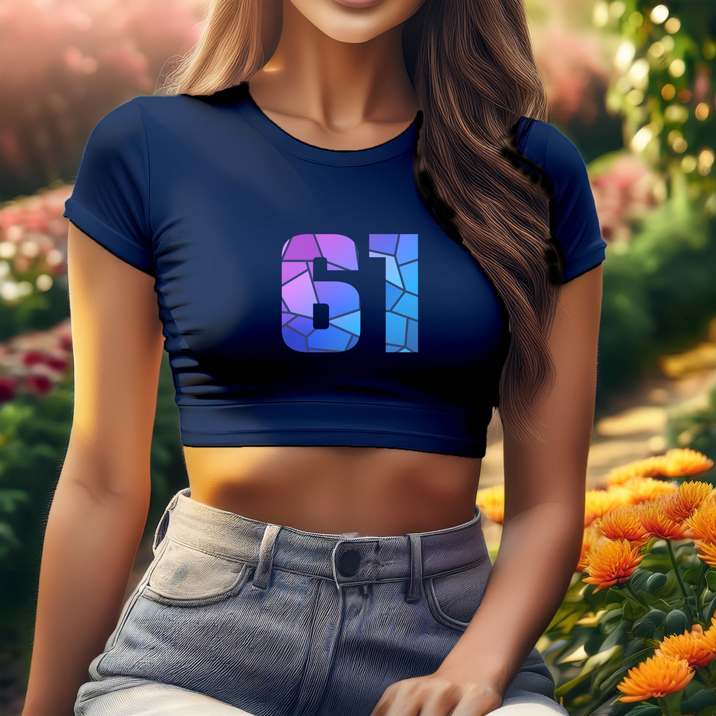 61 Number Women Crop Top (Navy Blue)