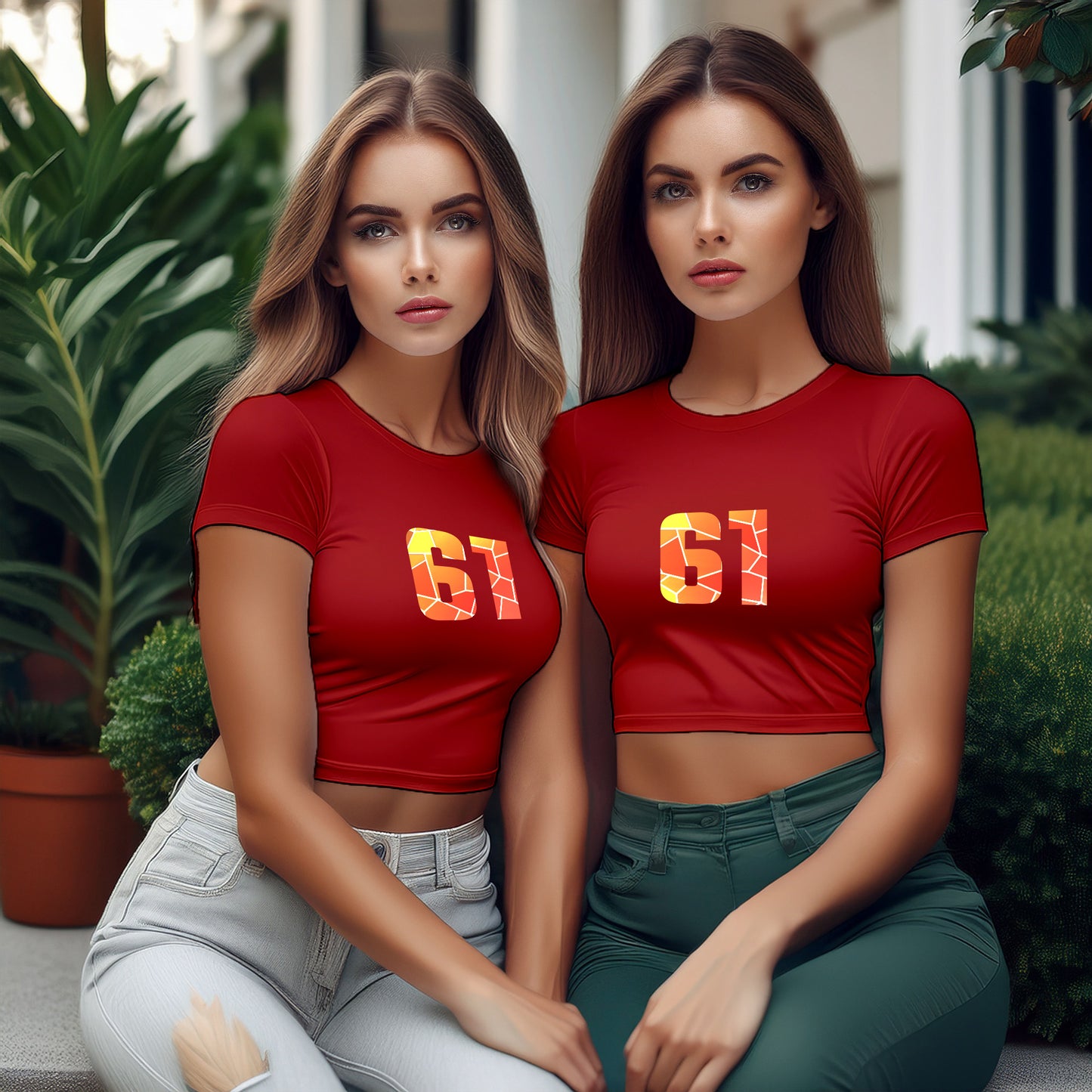 61 Number Women Crop Top (Red)