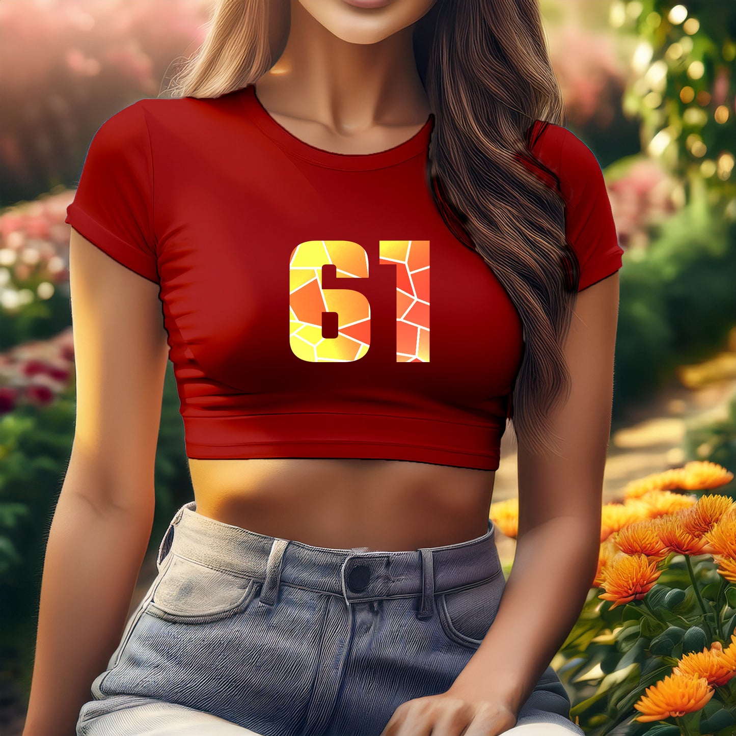 61 Number Women Crop Top (Red)
