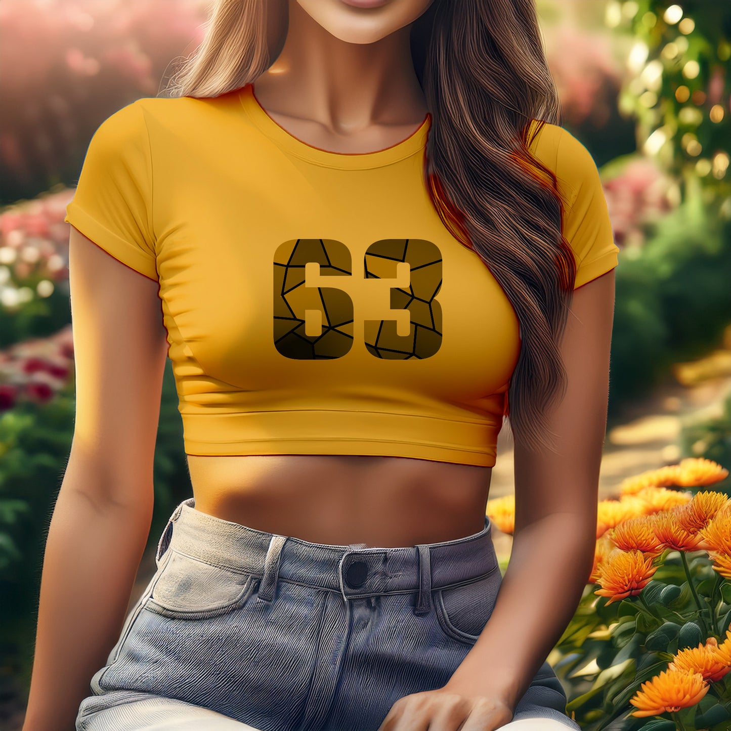 63 Number Women Crop Top (Golden Yellow)