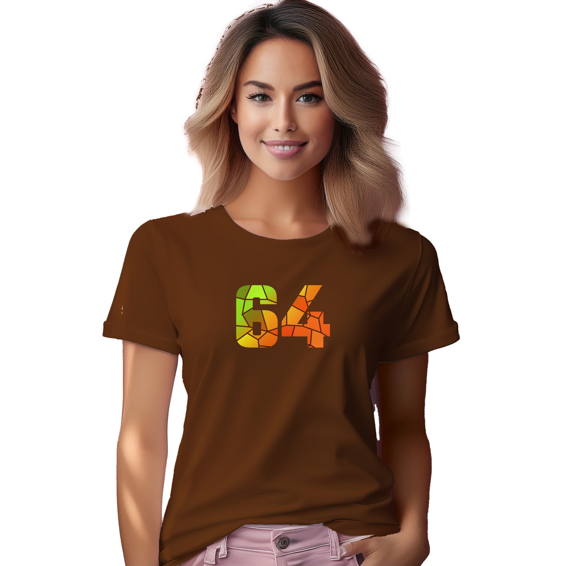 64 Number Women T-Shirt (Brown)
