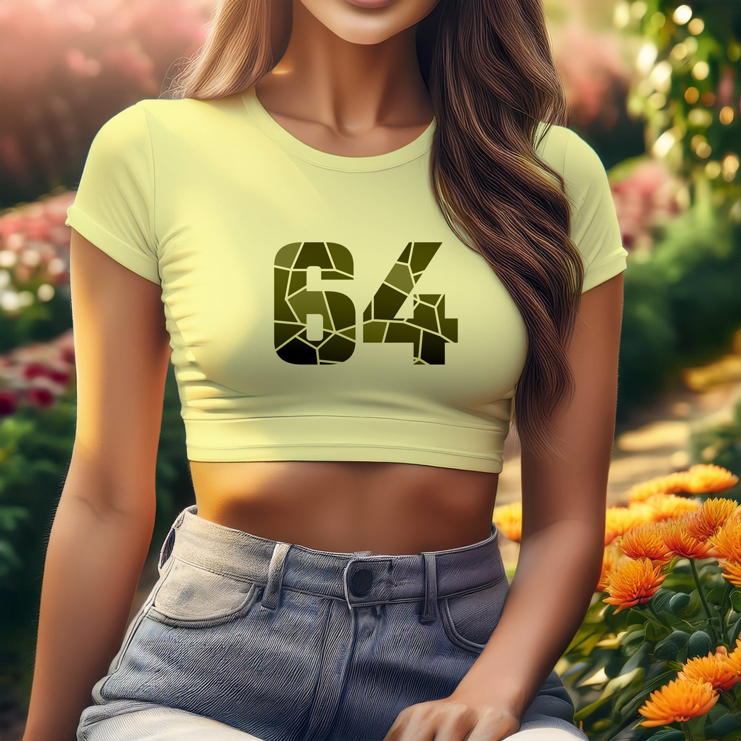 64 Number Women Crop Top (Butter Yellow)