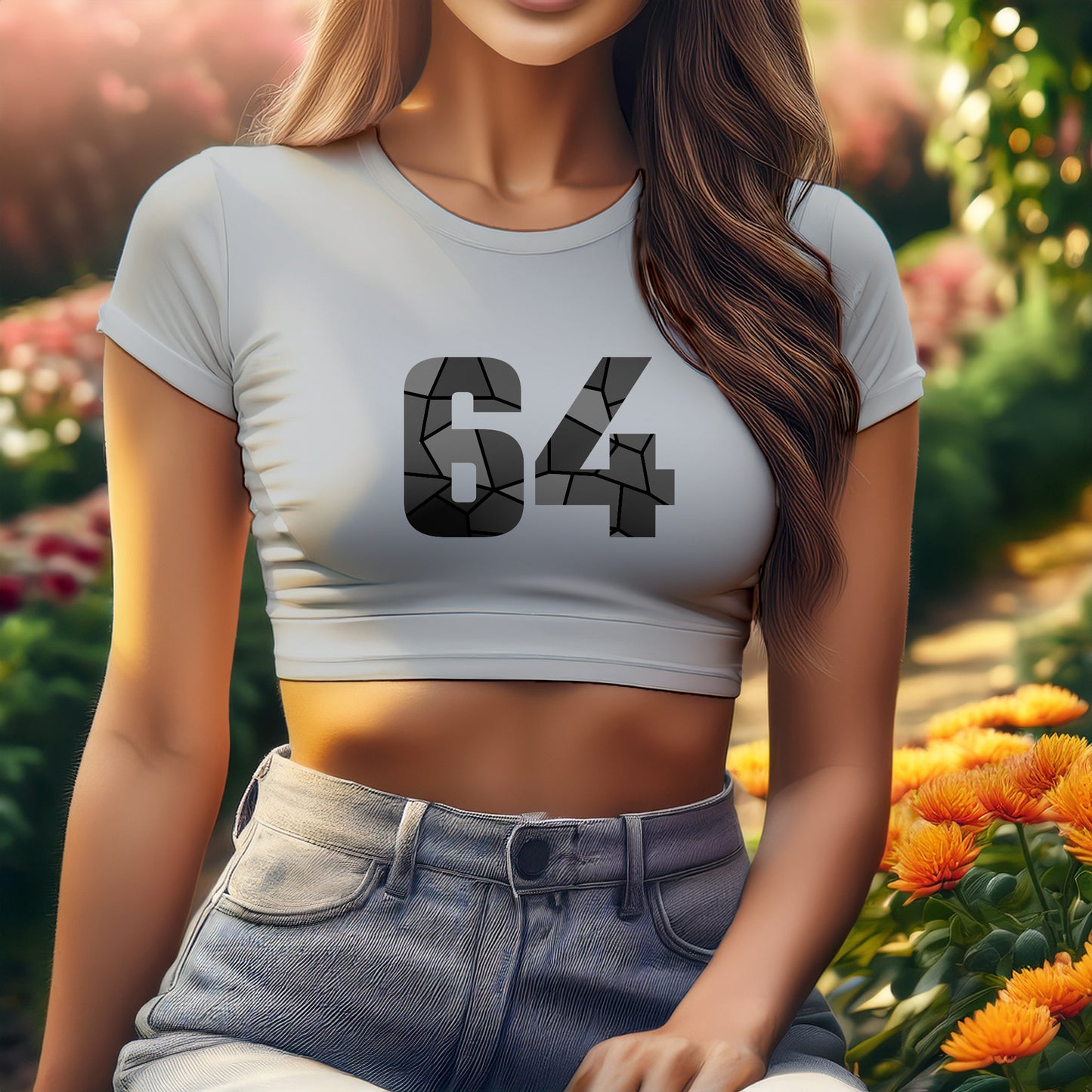 64 Number Women Crop Top (Melange Grey)