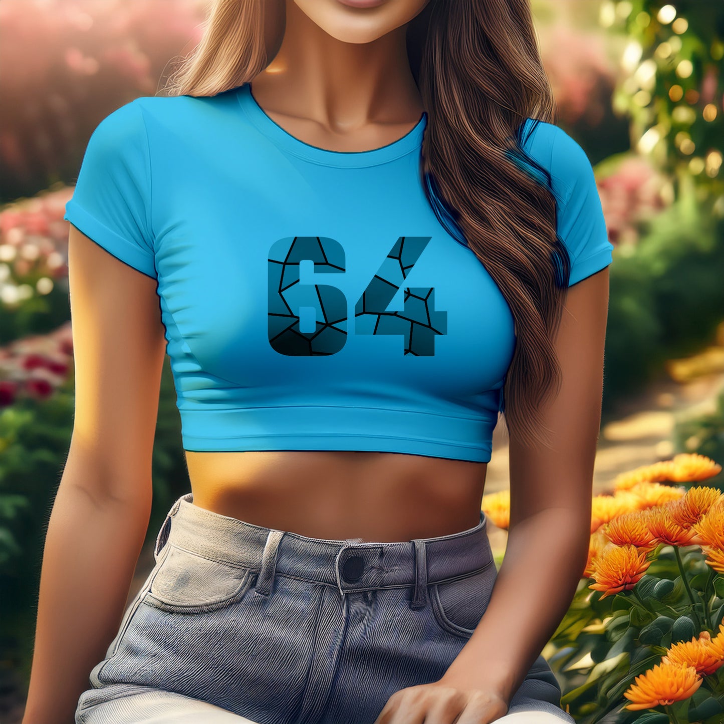 64 Number Women Crop Top (Sky Blue)