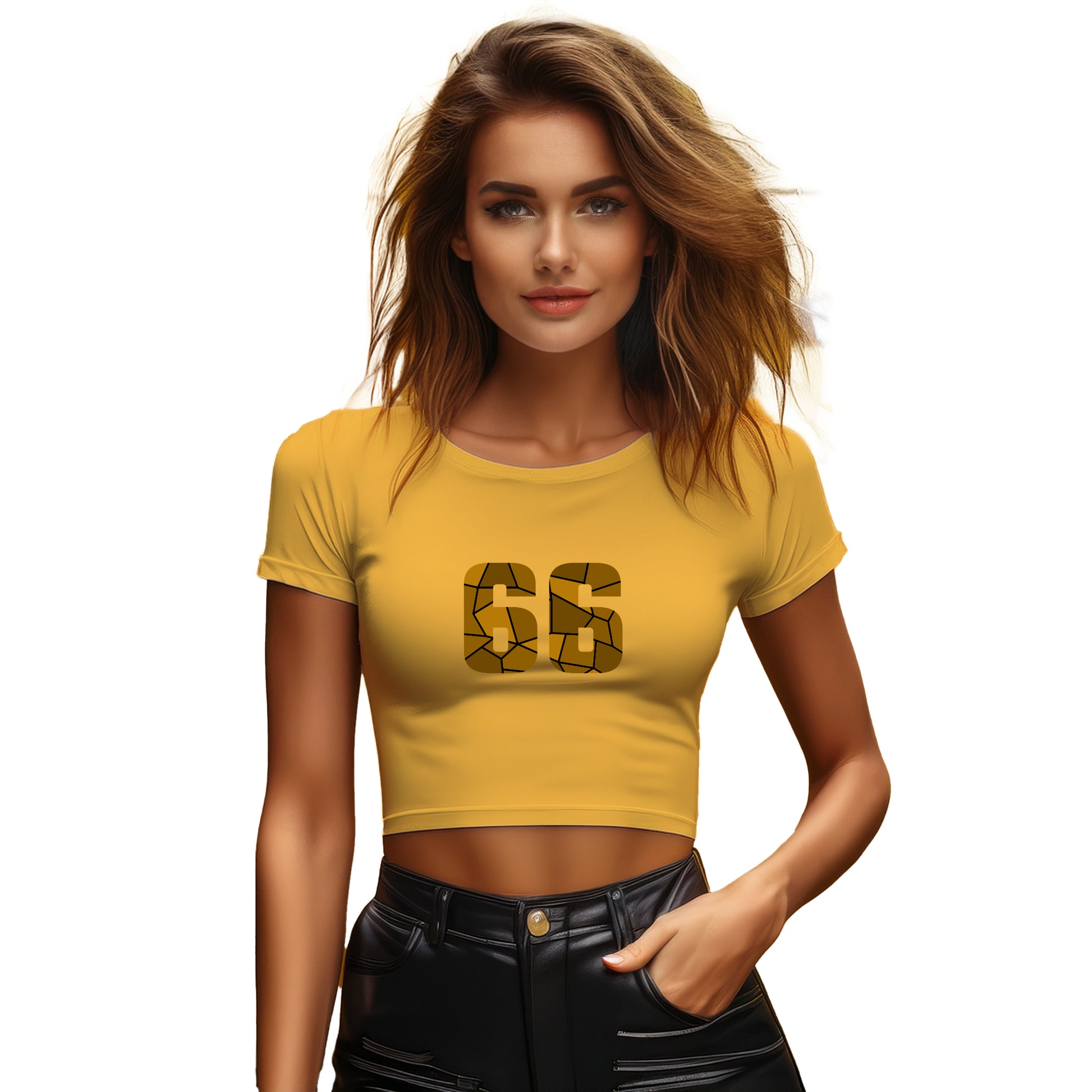 66 Number Women Crop Top (Golden Yellow)