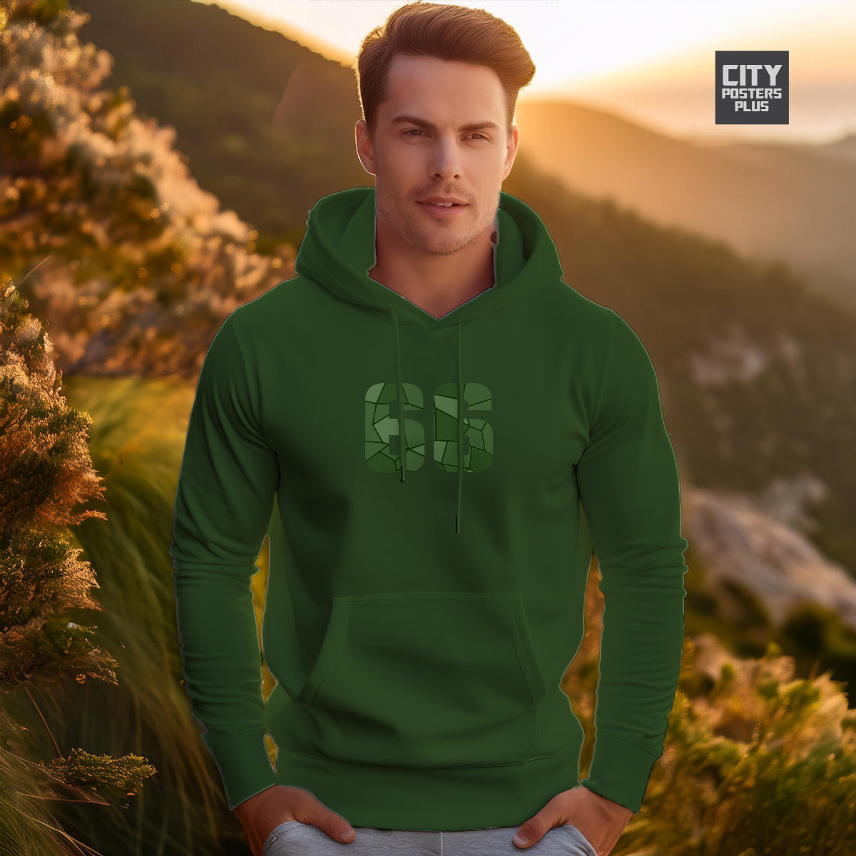 66 Number Unisex Hoodie (Olive Green)