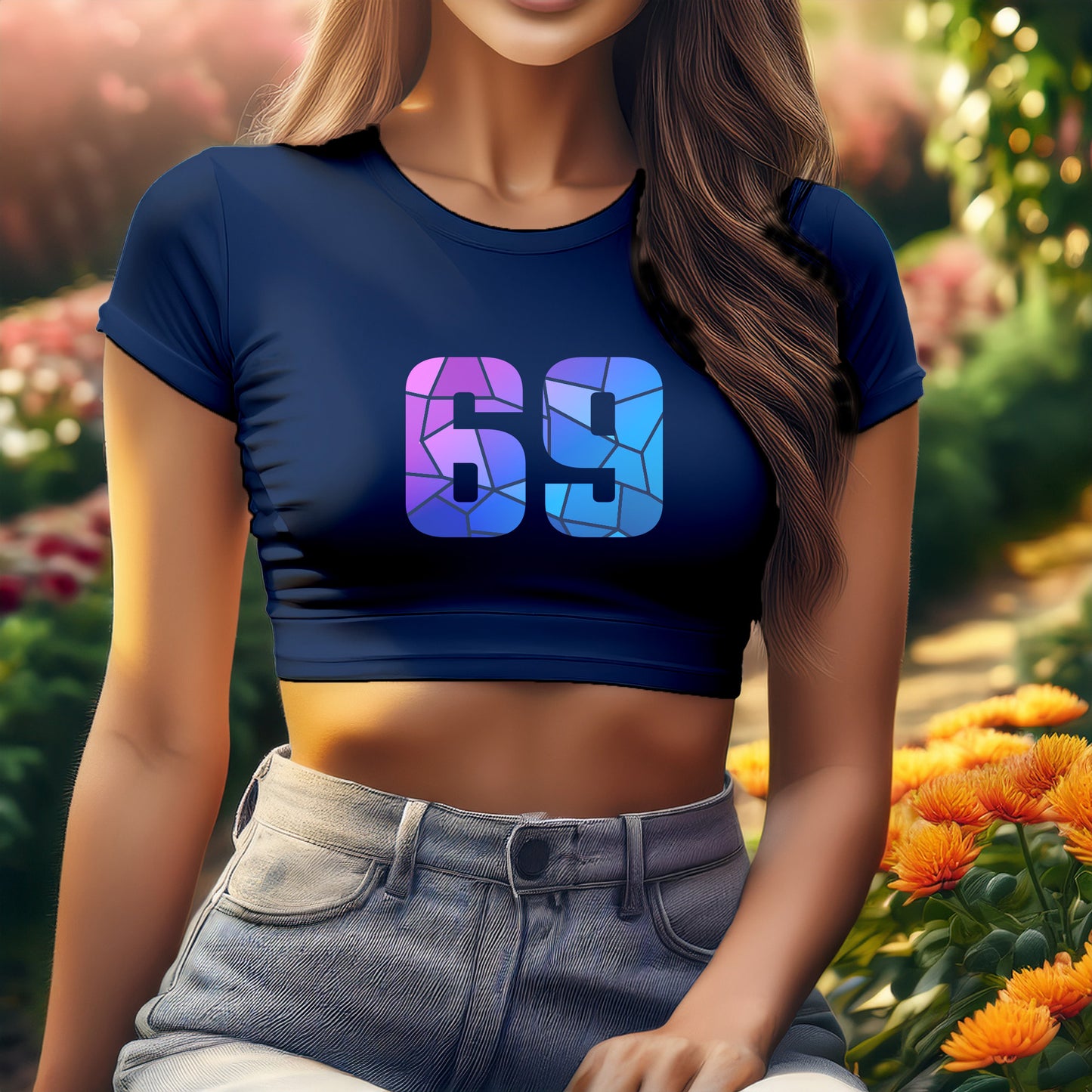 69 Number Women Crop Top (Navy Blue)