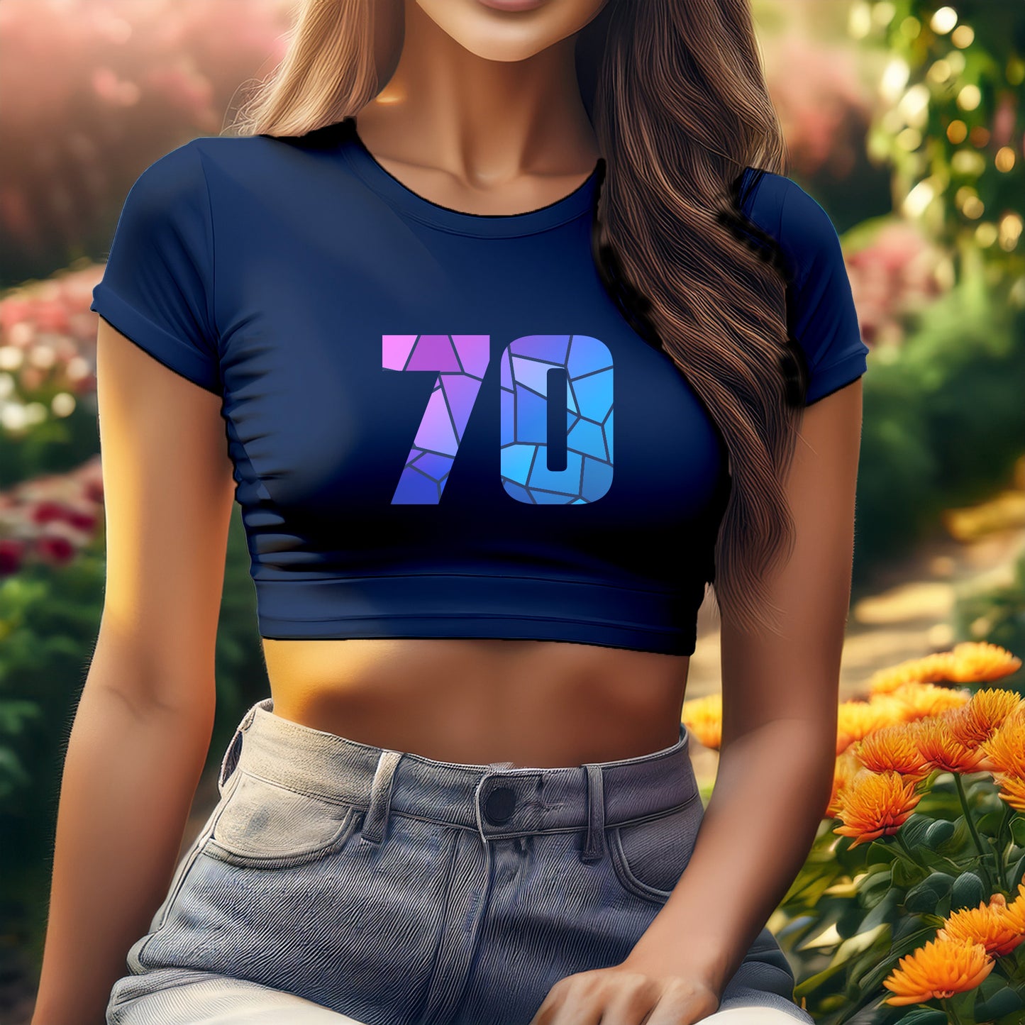 70 Number Women Crop Top (Navy Blue)