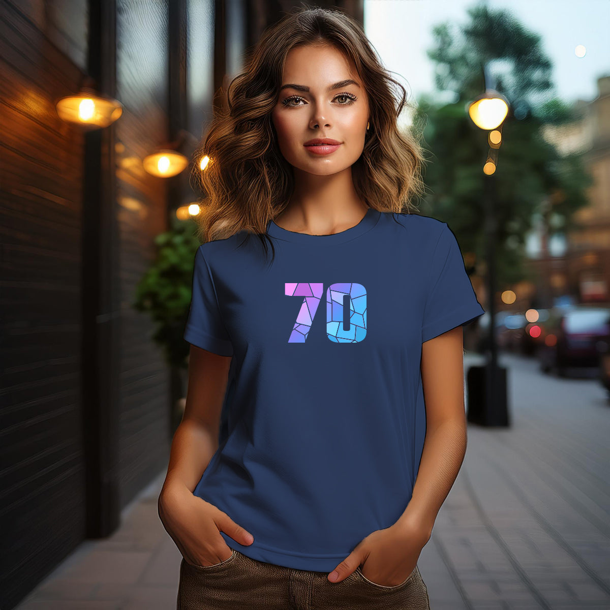 70 Number Women T-Shirt (Navy Blue)