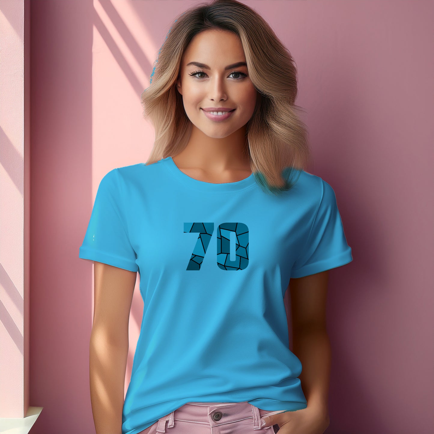 70 Number Women T-Shirt (Sky Blue)