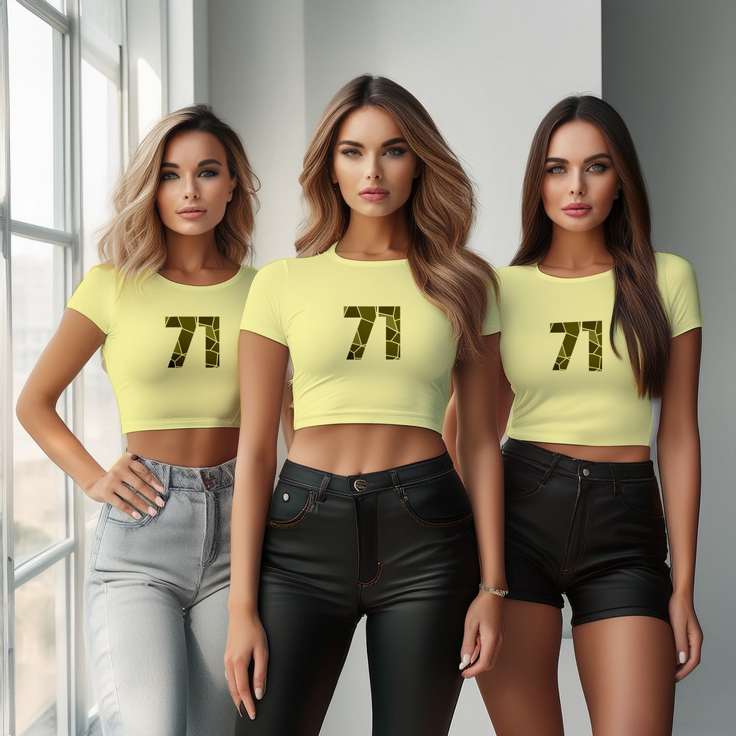 71 Number Women Crop Top (Butter Yellow)