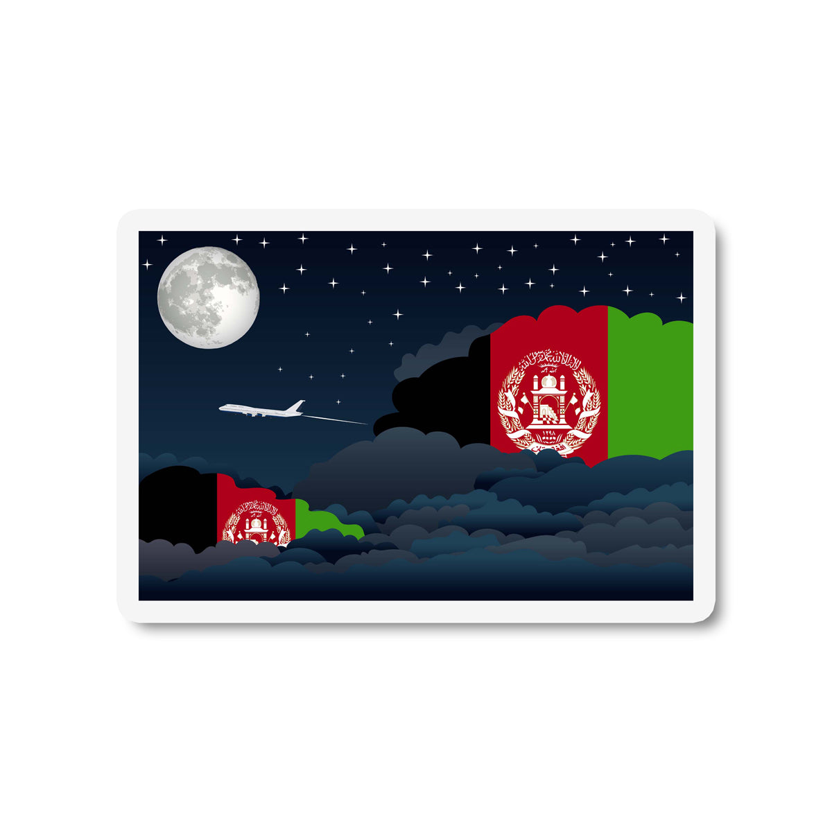 Afghanistan Airplane Night Clouds Sticker & Magnet