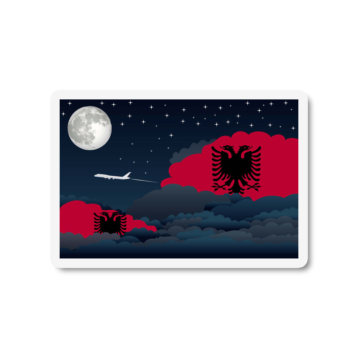 Albania Airplane Night Clouds Sticker & Magnet