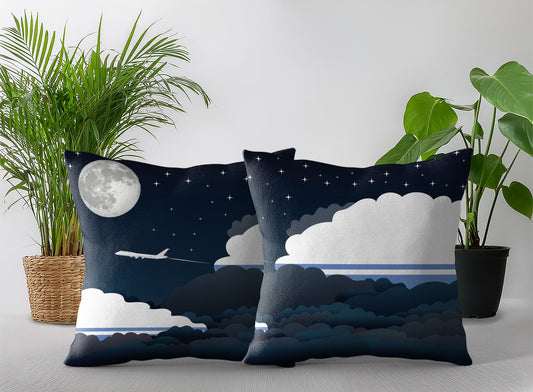 Altai Republic World Airplane Night Clouds Square & Rectangle Pillow Cases | Aviation Night Sky Pillow Covers