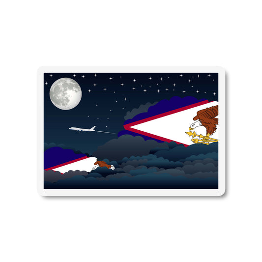 American Samoa Airplane Night Clouds Sticker & Magnet