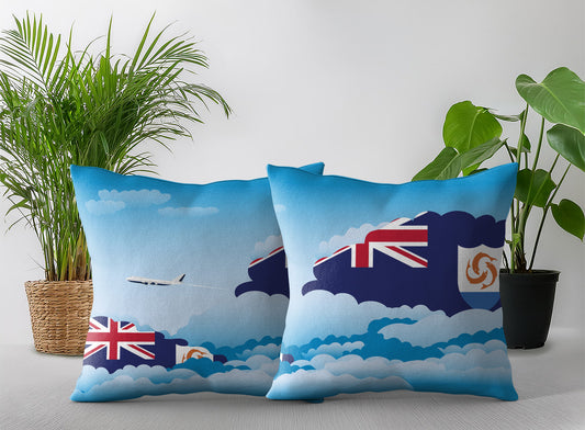 Anguilla World Airplane Day Clouds Square & Rectangle Pillow Cases | Aviation Decorative Pillow Covers