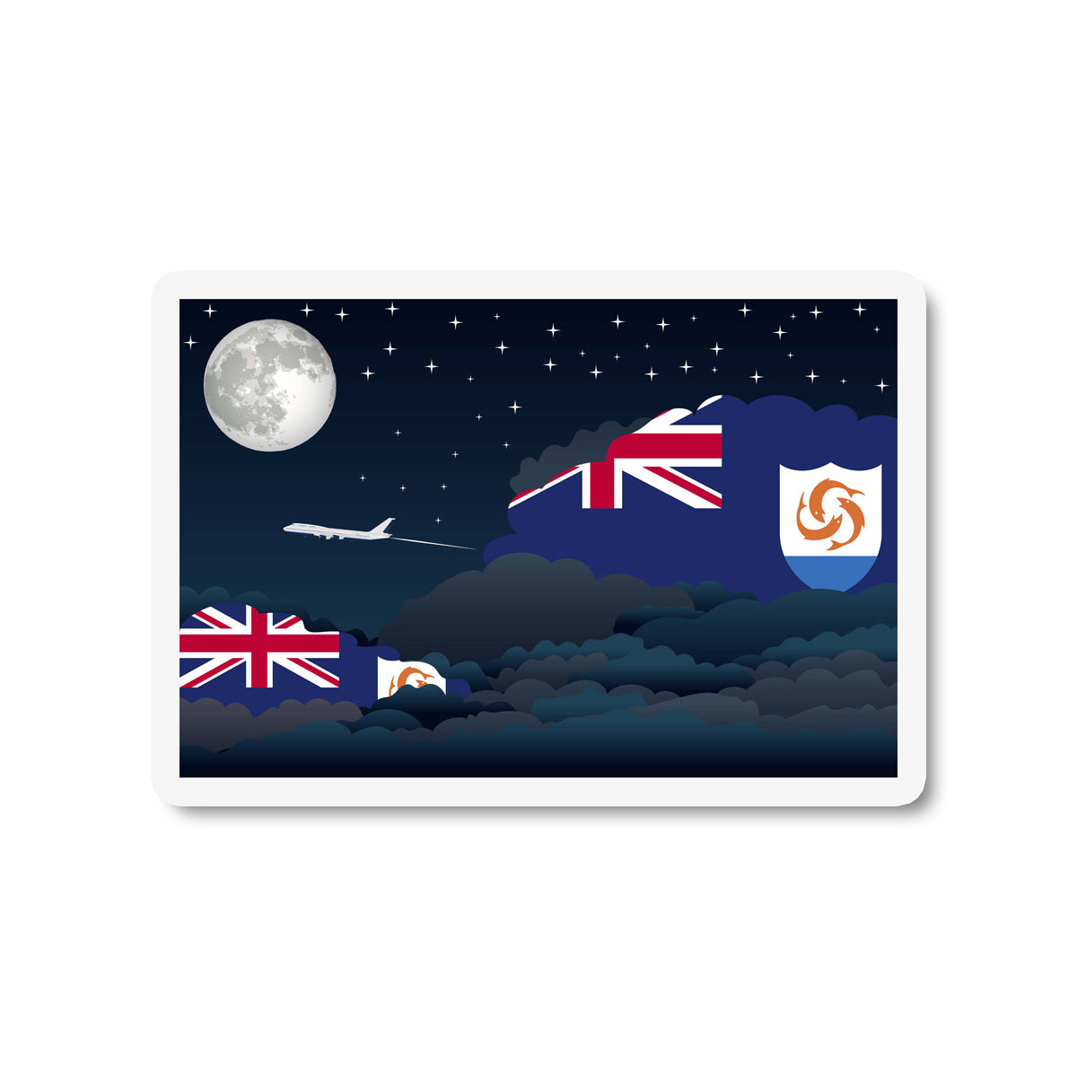Anguilla Airplane Night Clouds Sticker & Magnet