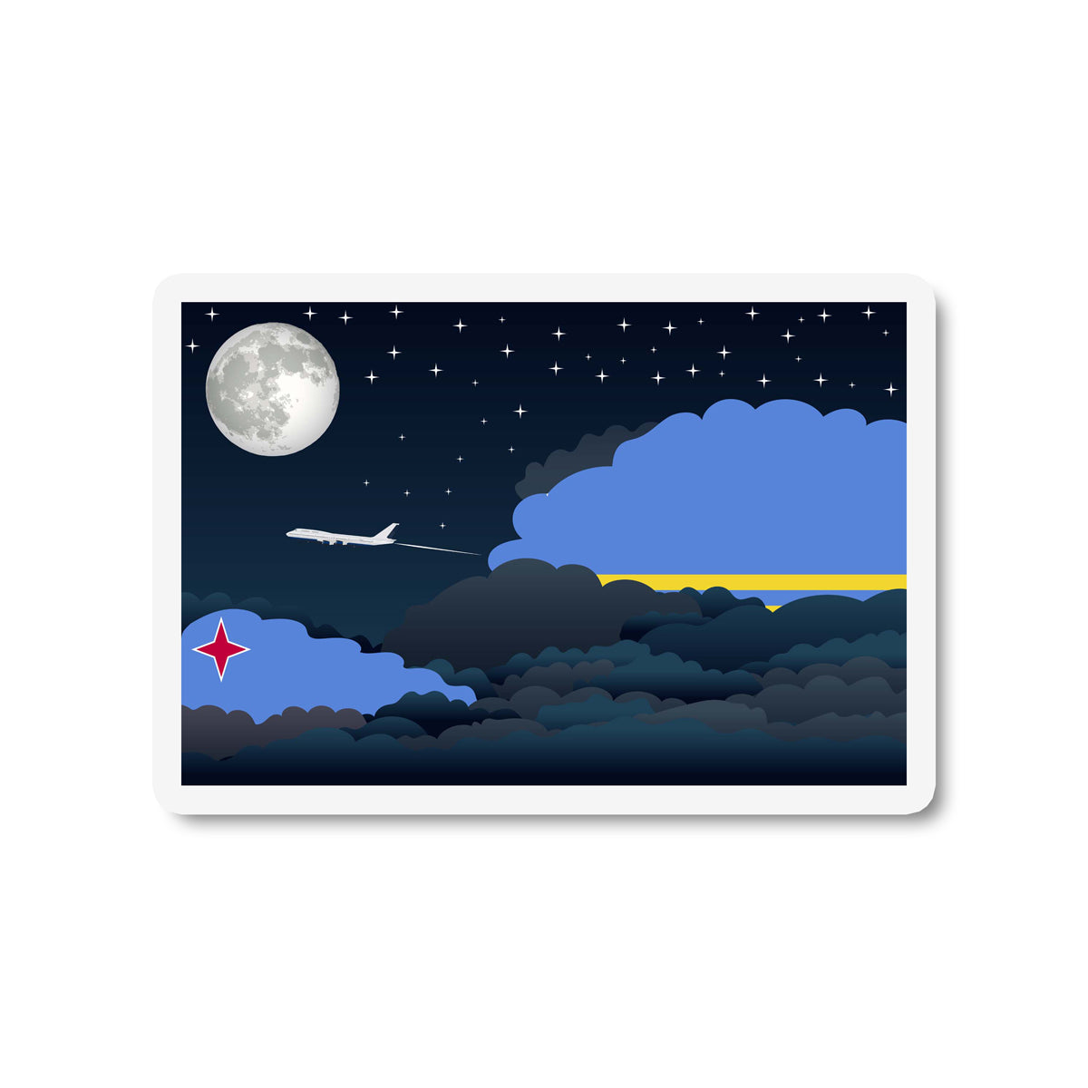 Aruba Airplane Night Clouds Sticker & Magnet