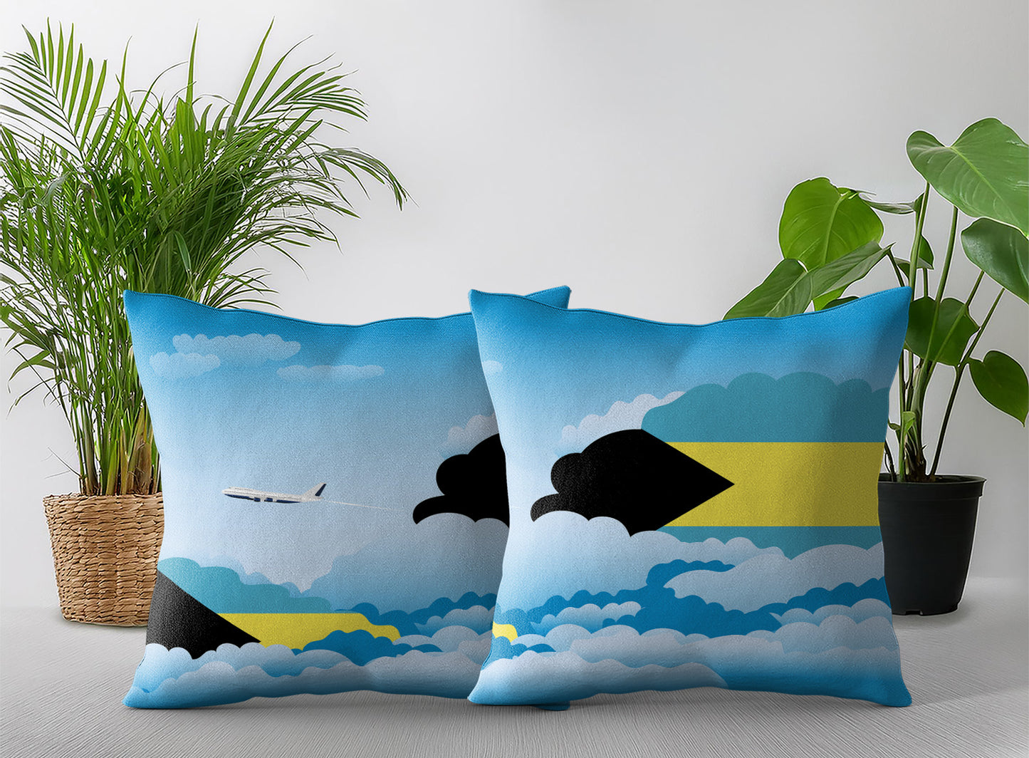 Bahamas World Airplane Day Clouds Square & Rectangle Pillow Cases | Aviation Decorative Pillow Covers
