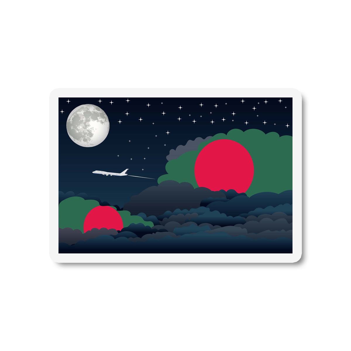 Bangladesh Airplane Night Clouds Sticker & Magnet