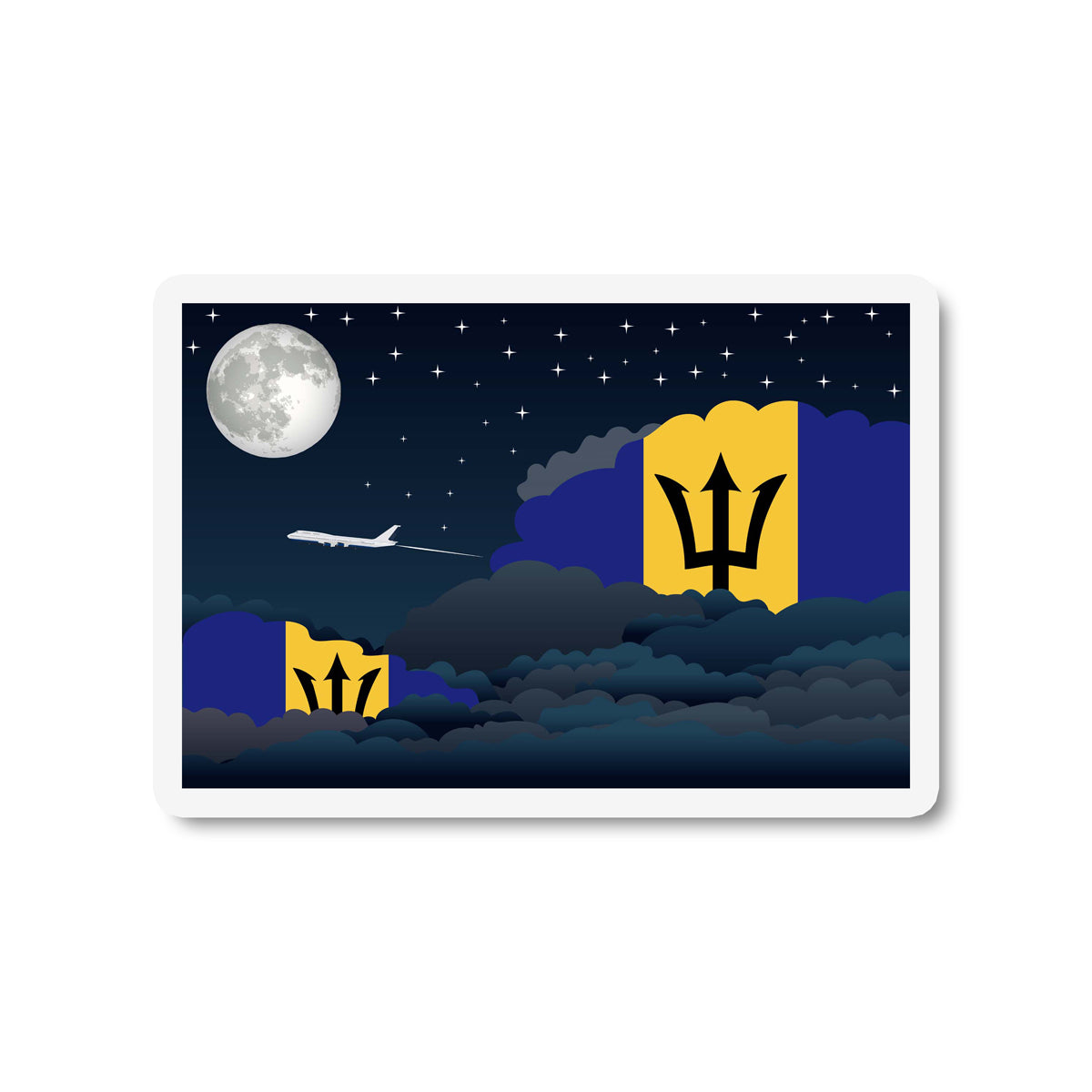 Barbados Airplane Night Clouds Sticker & Magnet