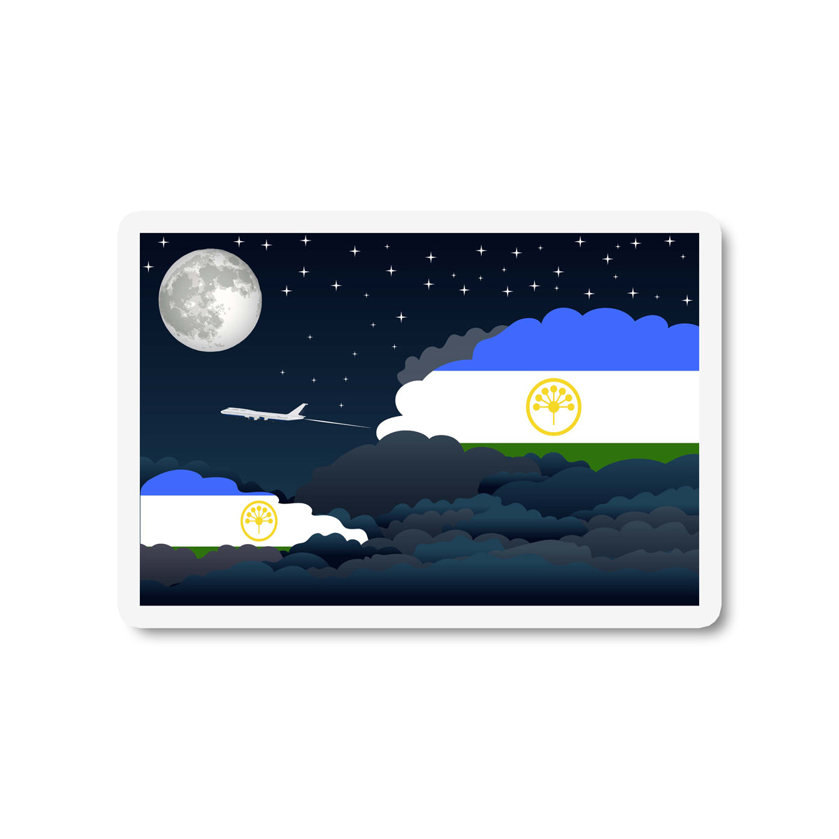 Bashkortostan Airplane Night Clouds Sticker & Magnet