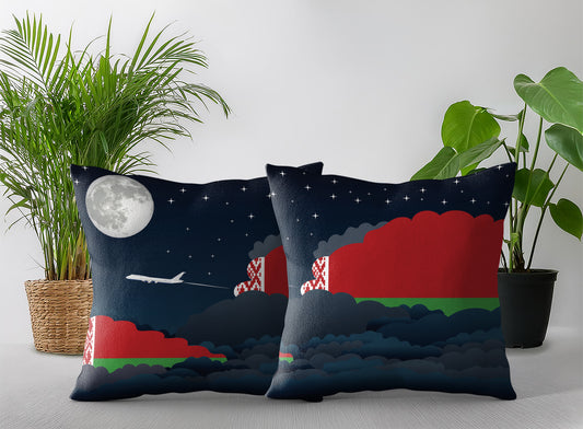 Belarus World Airplane Night Clouds Square & Rectangle Pillow Cases | Aviation Night Sky Pillow Covers