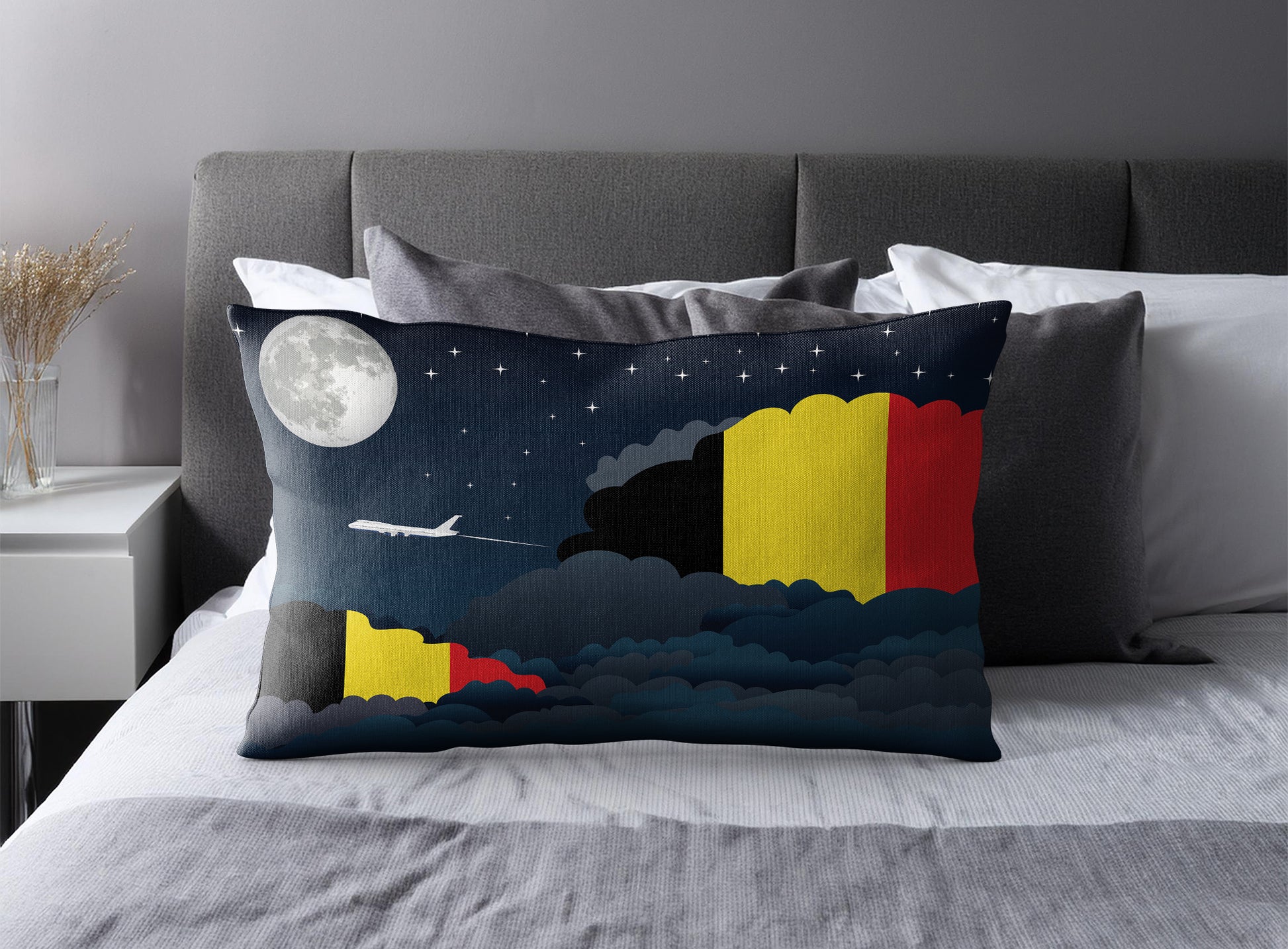 Belgium World Airplane Night Clouds Square & Rectangle Pillow Cases | Aviation Night Sky Pillow Covers