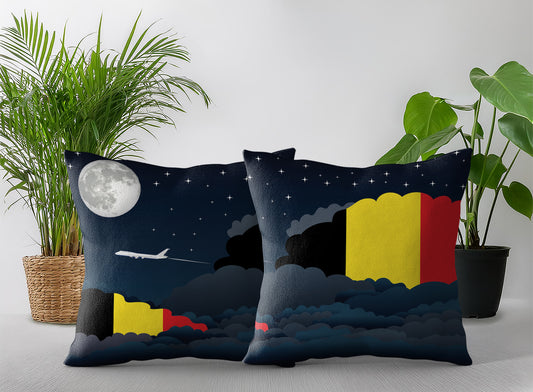 Belgium World Airplane Night Clouds Square & Rectangle Pillow Cases | Aviation Night Sky Pillow Covers