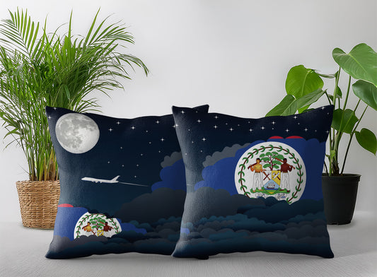 Belize World Airplane Night Clouds Square & Rectangle Pillow Cases | Aviation Night Sky Pillow Covers