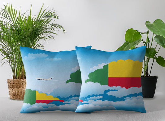 Benin World Airplane Day Clouds Square & Rectangle Pillow Cases | Aviation Decorative Pillow Covers